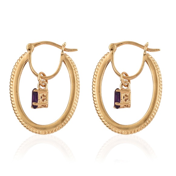 KARIS 14K ION AMETHYST INNER DROP HOOP EARRINGS - Picture 4 of 8